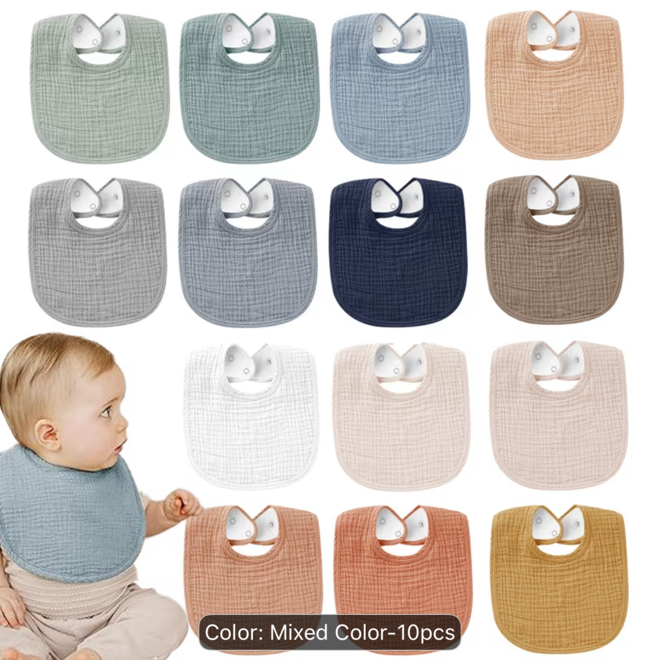 10 pack gender neutral muslin bibs