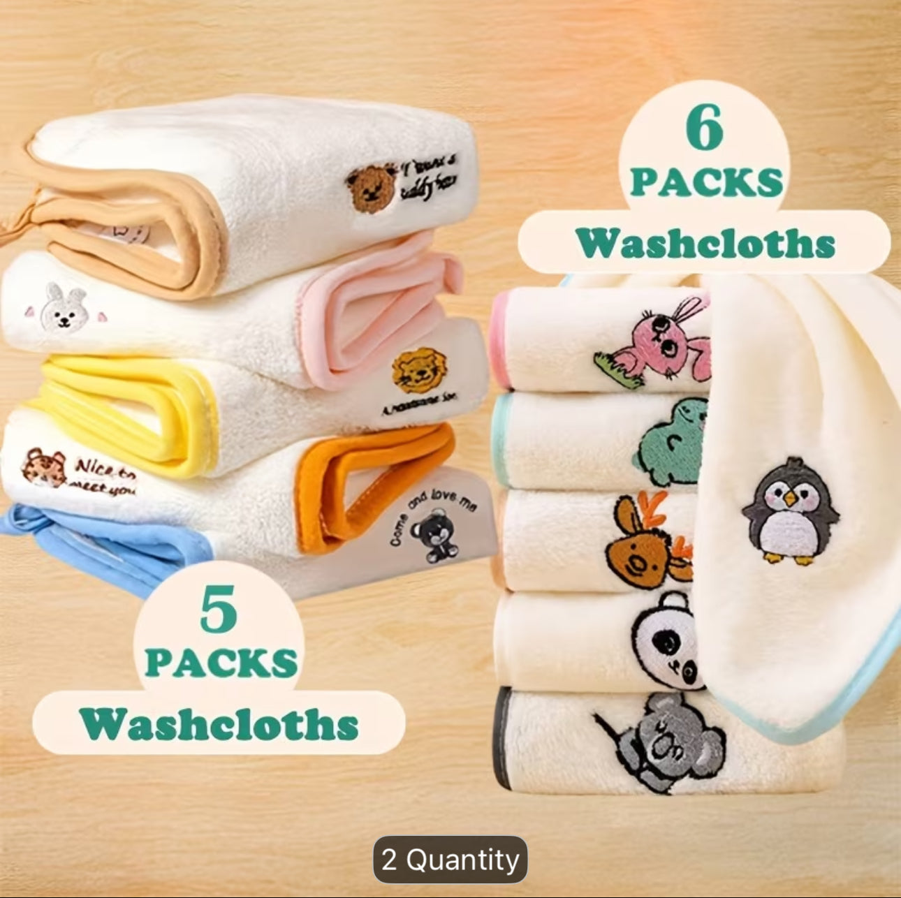 5/6 pc super soft animal square towel rags